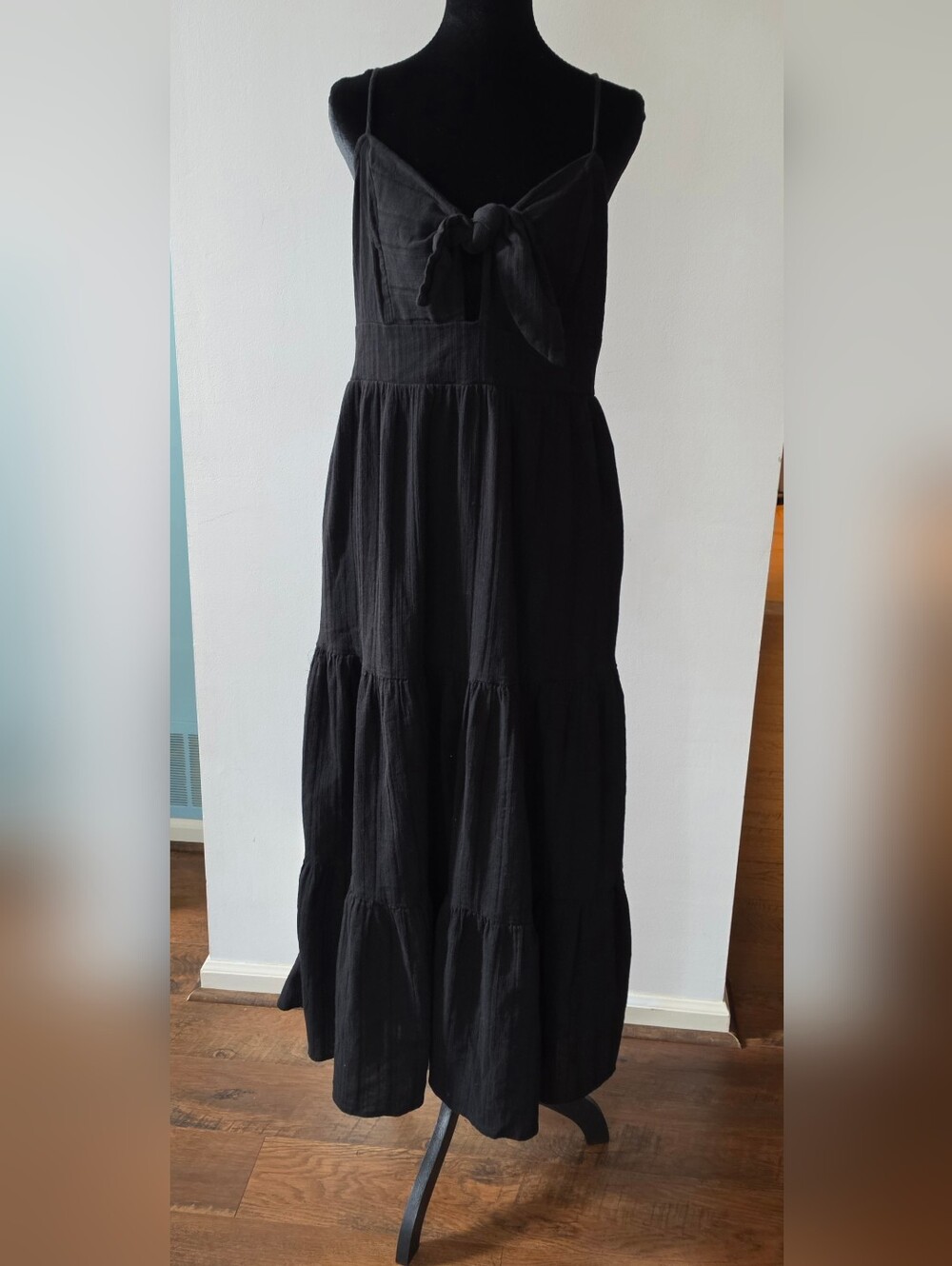 LOFT Black Tie-Front Tiered Maxi Skirt